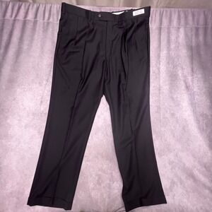 Alan Flusser Dress Pants Mens 42x32 Black NEW The Devon Pleated Cuffed Super 120